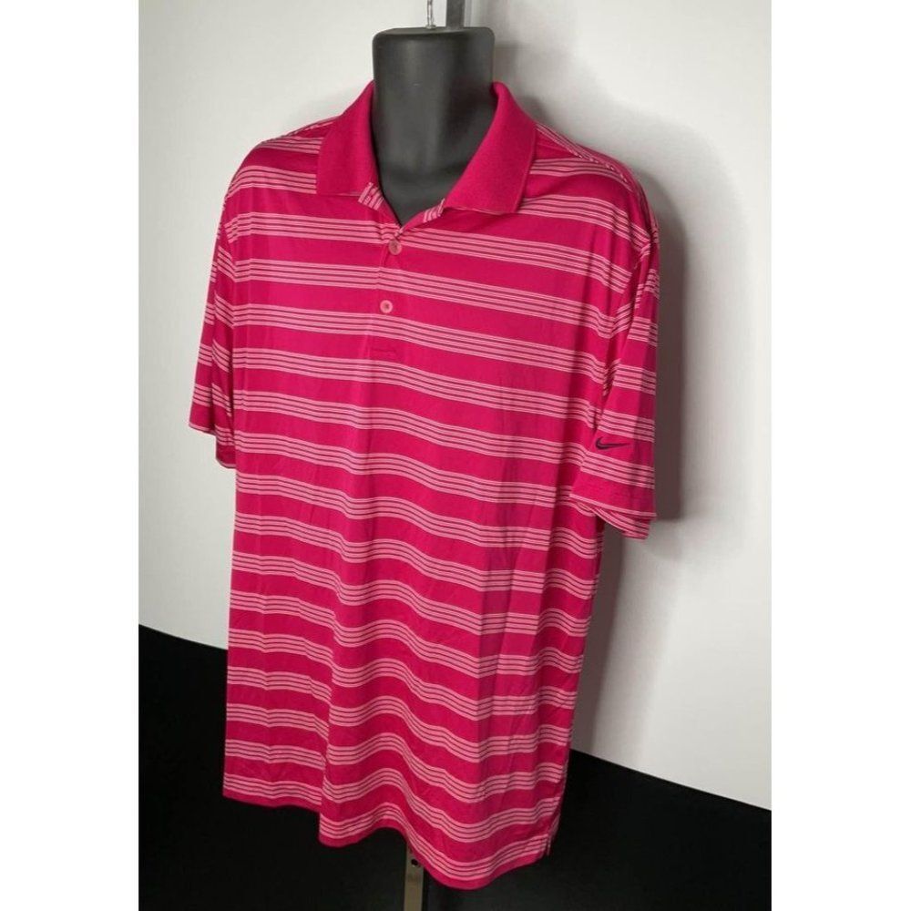 XL Nike Golf Polo Shirt Pink White DriFit Tour Performance DriFit